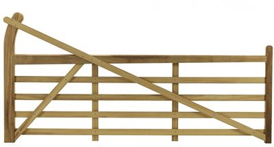 Estate 5 bar timber gate with extended curved hanging stile